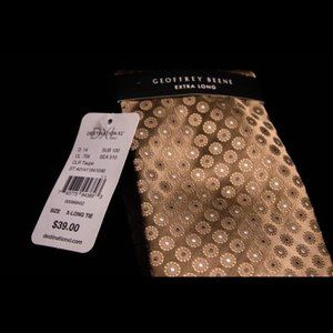 Geoffrey Beene - Men's Tan Geometric 100% Silk Neck Tie 3.5"W x 62"L (Long)